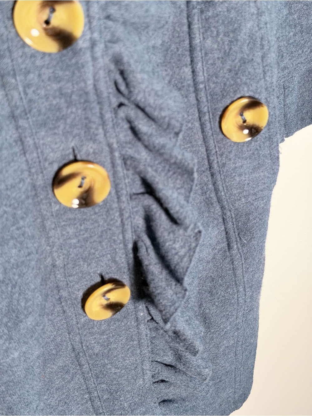 Luii Anthropologie Blue Ruffle-Front 100% Wool Sweater Coat - Picture 6 of 12